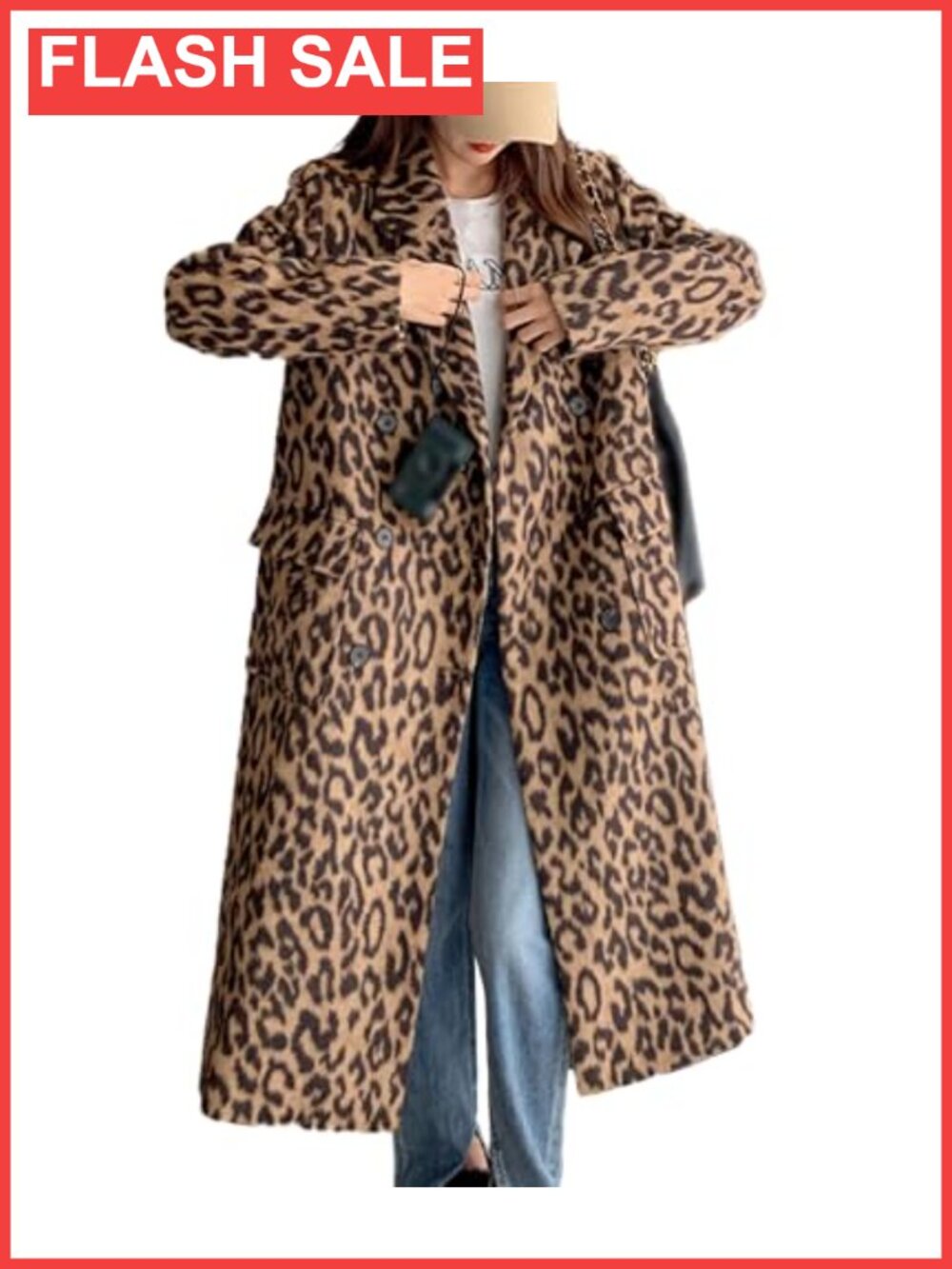 Wool Blend Long Trench Coat Notched Lapel Double Breasted Pea Coat Overcoat